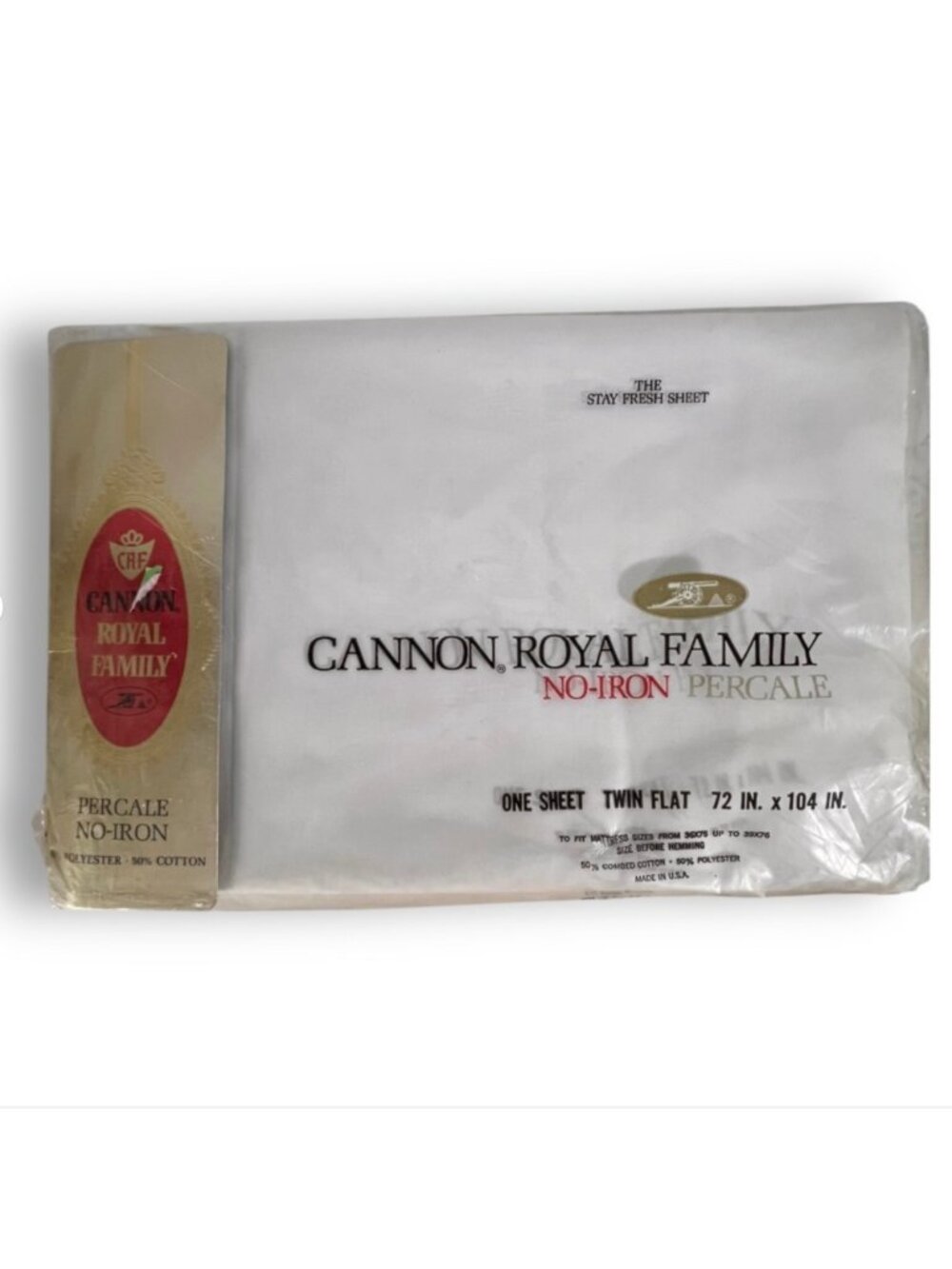 Cannon Royal Family Twin Flat Sheet White Percale NOS Sealed USA 72x104 1970s
